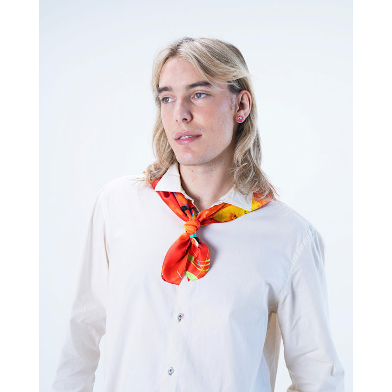 Thumbnail of Mulberry Silk Scarf– Orange | Heat Wave Print | Small image
