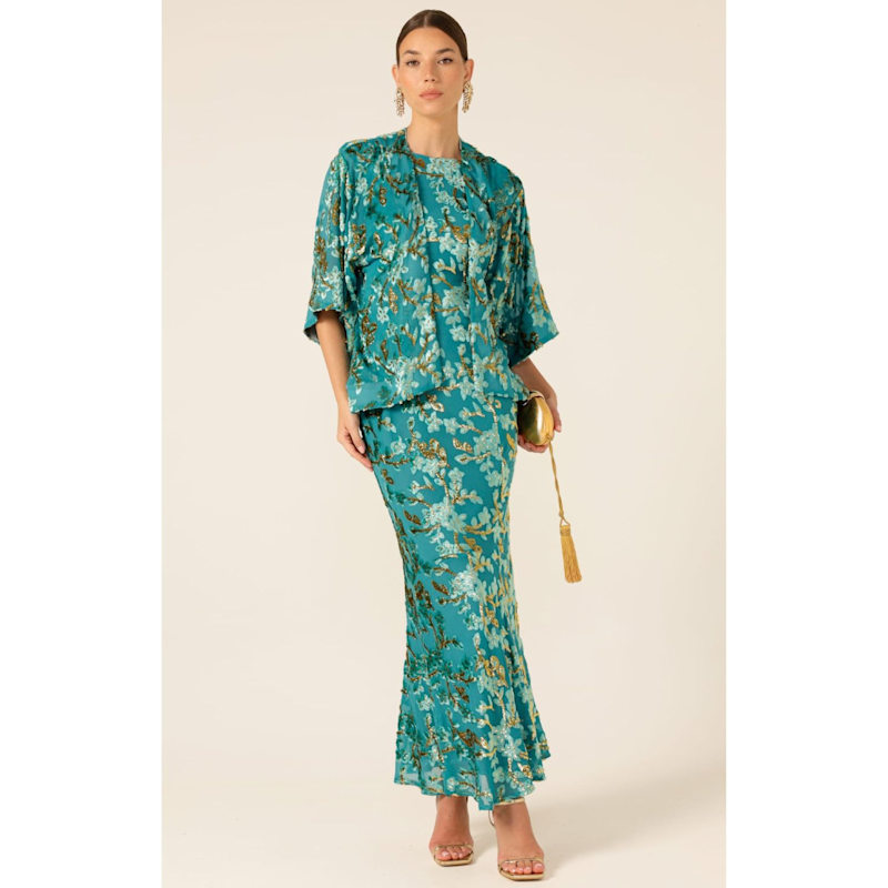 Thumbnail of Heavenly Heights Maxi Dress In Turquoise Gold image