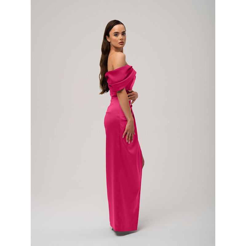 Thumbnail of Heavenly Kissed Draped Satin Maxi Dress - Hot Pink image