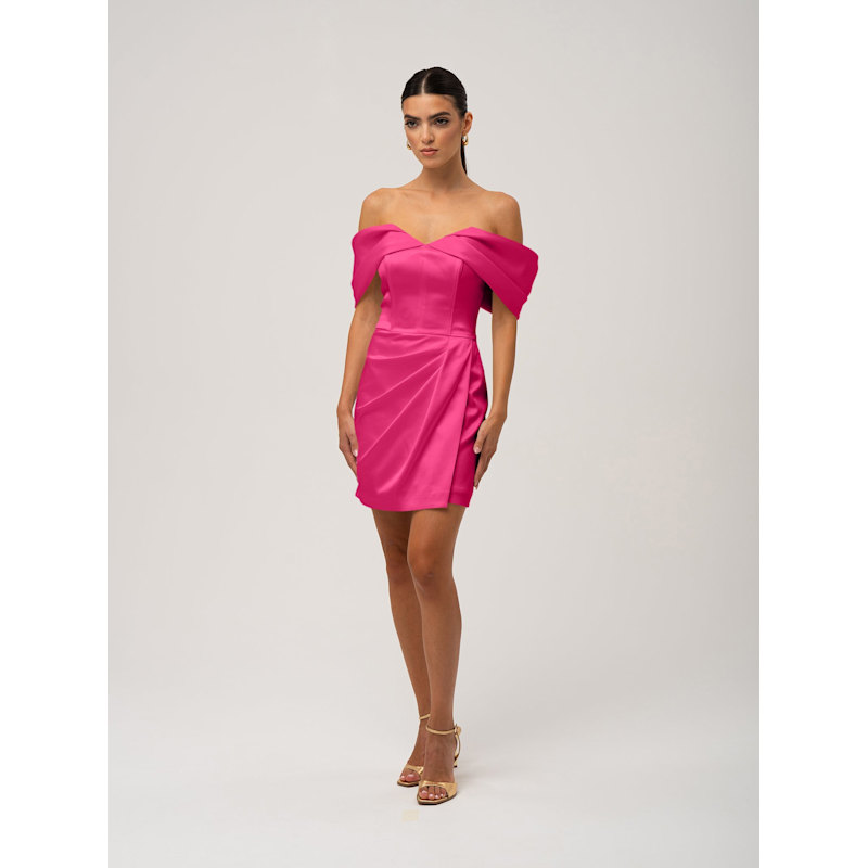 Thumbnail of Heavenly Kissed Draped Satin Mini Dress Hot Pink image
