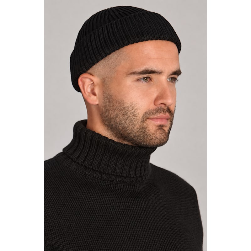 Thumbnail of Heavyweight Extra Fine Merino Caster Fisherman Beanie - Black image