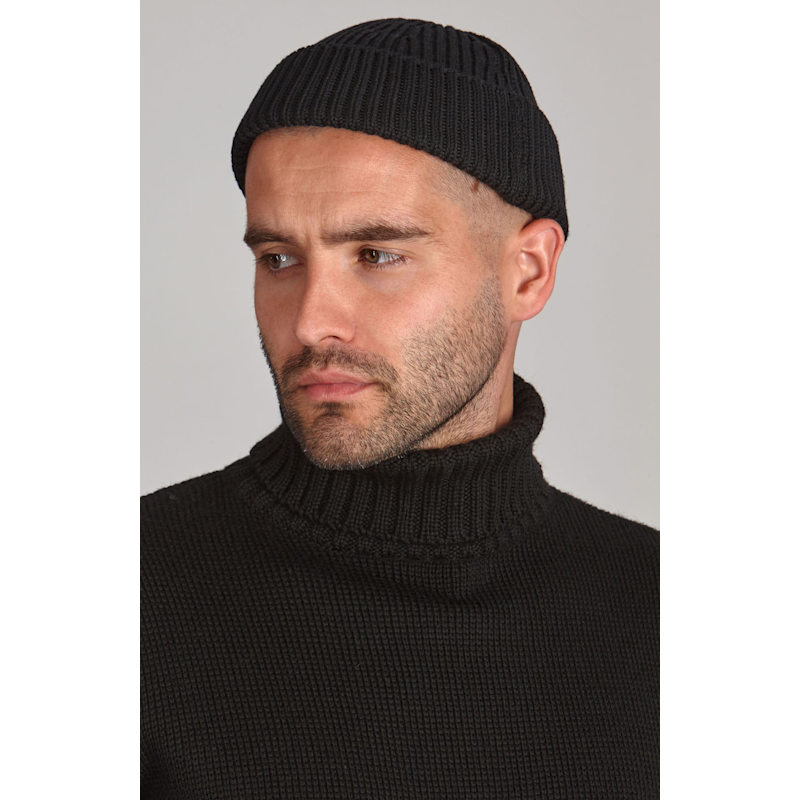 Thumbnail of Heavyweight Extra Fine Merino Craster Fisherman Beanie - Black image