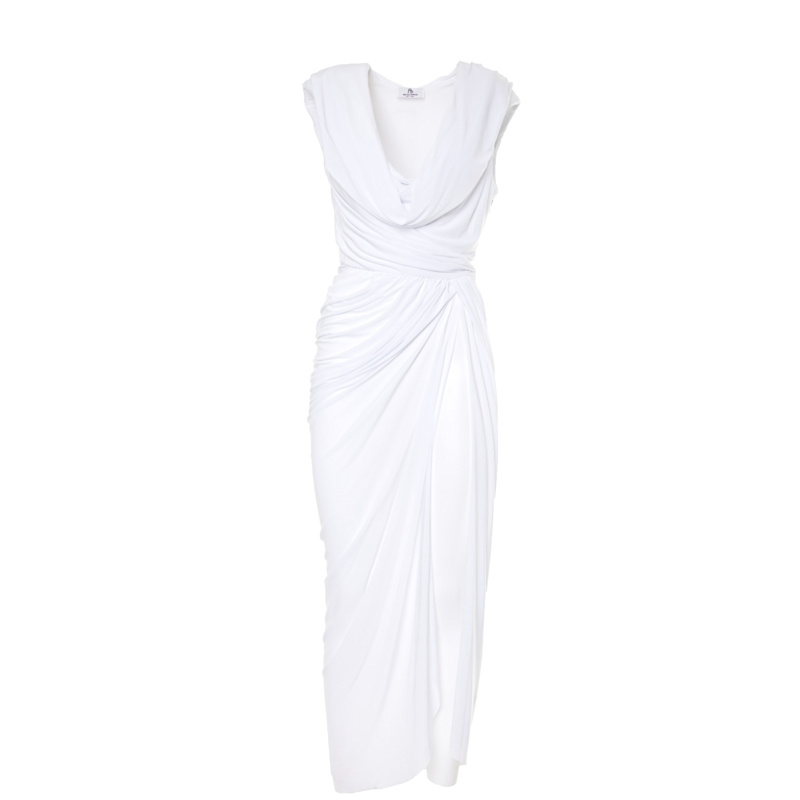 Thumbnail of White Sleeveless Hooded Long Evening Dress - Hedonist Goddess image