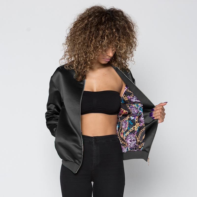 Thumbnail of Black Satin Bomber Jacket image