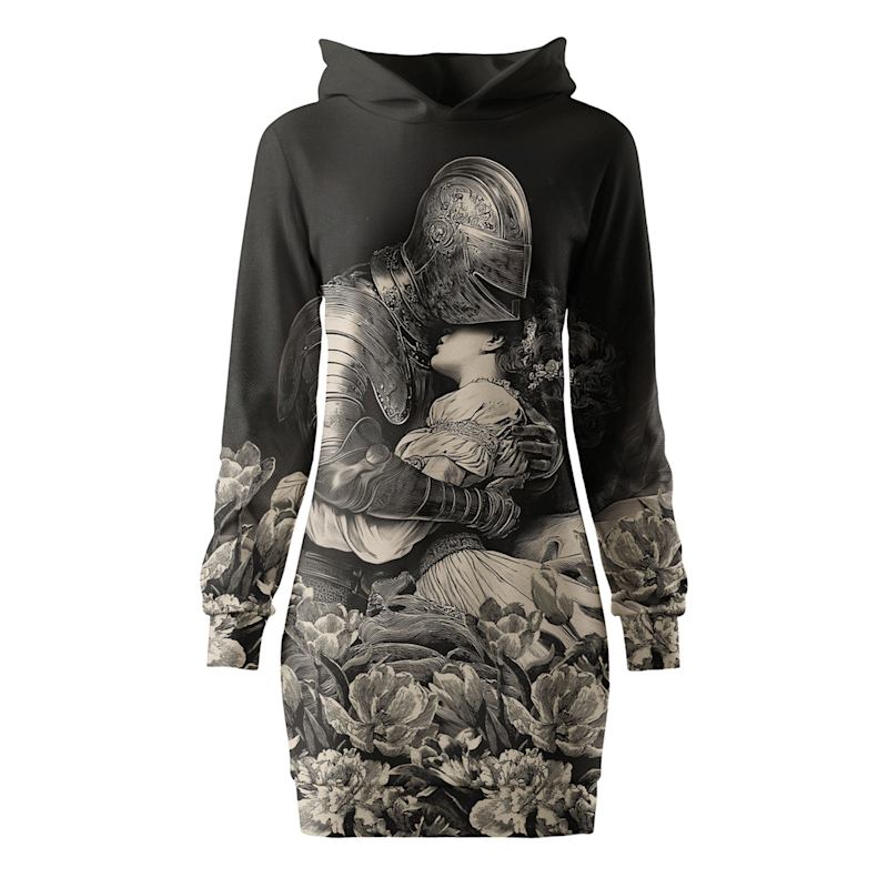 Aloha from Deer Neutrals Helm and Heart Oversized Women Hoodie Dress - Black