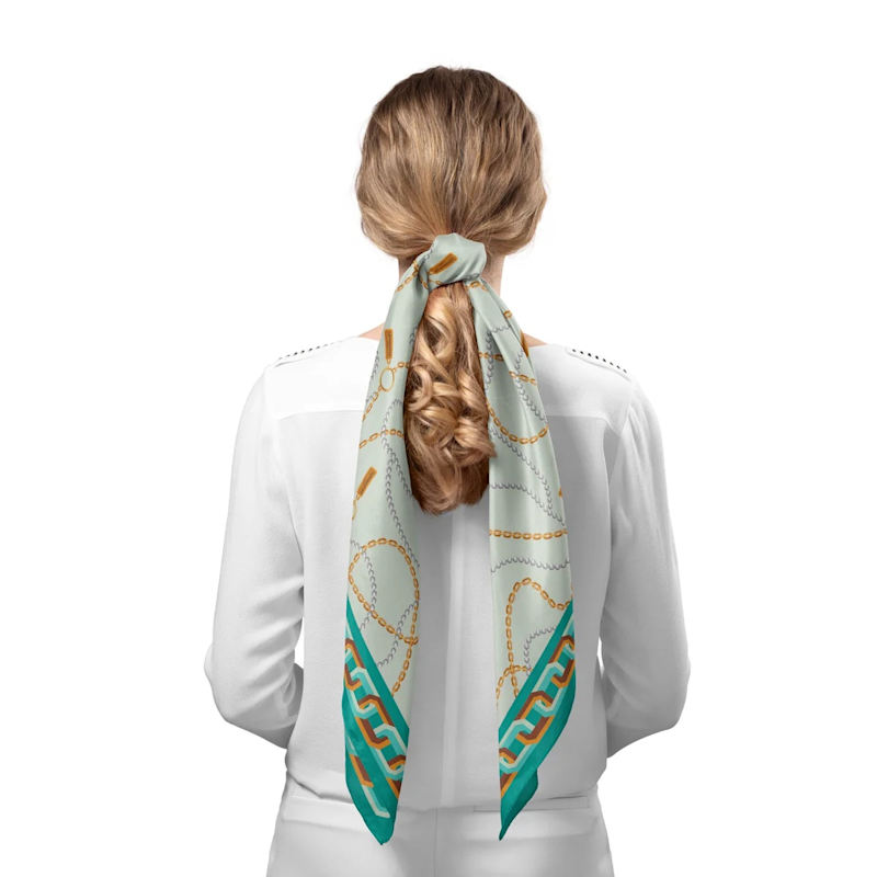 Thumbnail of Heritage Chain And Pearls Silk Square Scarf - Green image