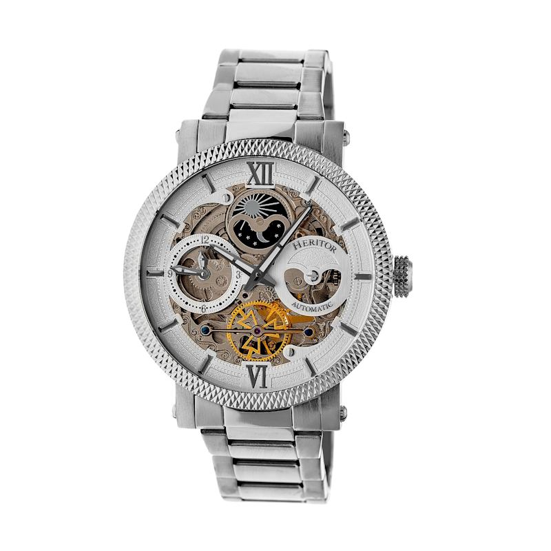 Aries Skeleton Bracelet Watch with Moon Phase - Silver