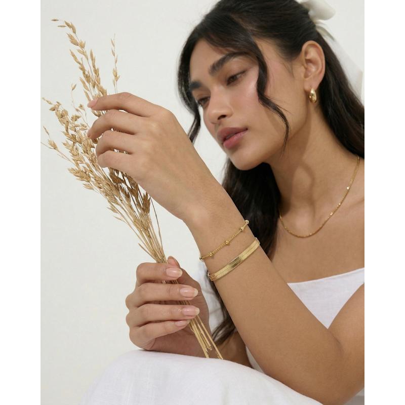 Thumbnail of Herringbone Flat Chain 14K Gold Link Bracelet image