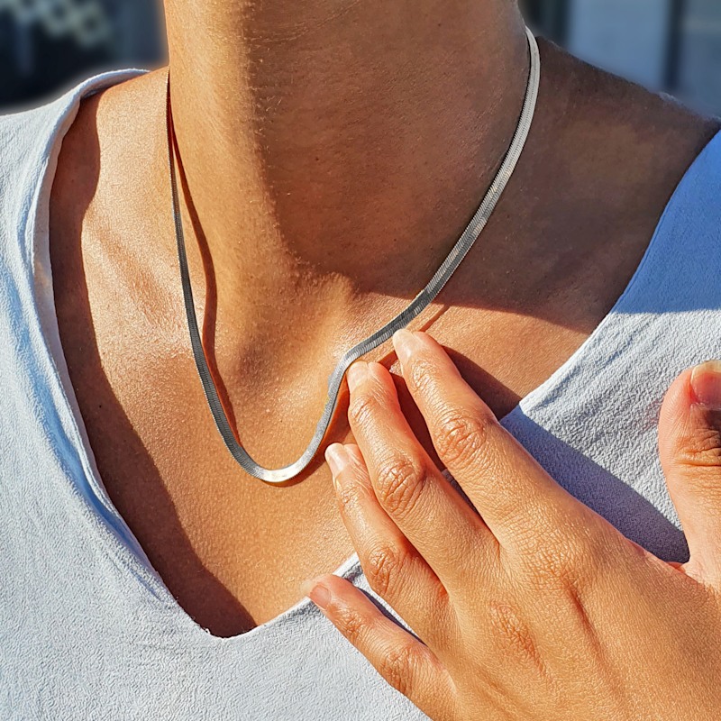 Thumbnail of Herringbone Silver Flat Snake Chain Women's Necklace image