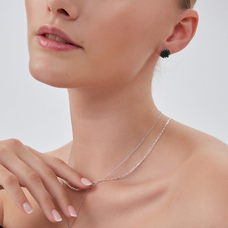Thumbnail of Herringbone Semi Twisted & Paperclip Chain Sterling Silver Layering Necklace Set - Silver image