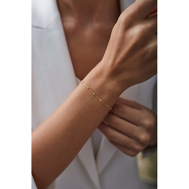 Thumbnail of Bead Curb Chain Sterling Silver Adjustable Satellite Bracelet - Rose Gold image