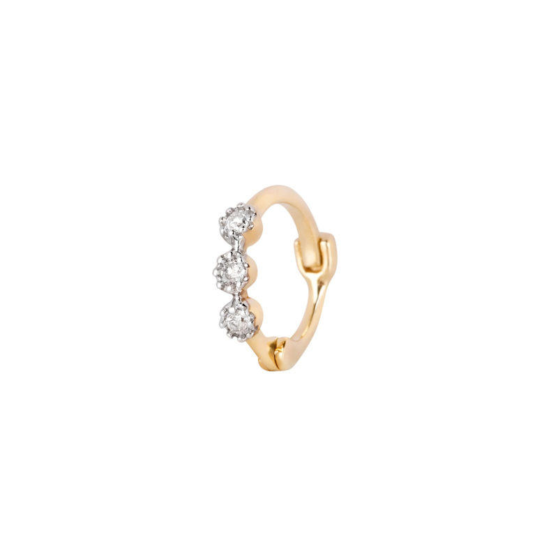 Thumbnail of Mini Diamond Trilogy Huggie Hoop Earring 9K Solid Gold image