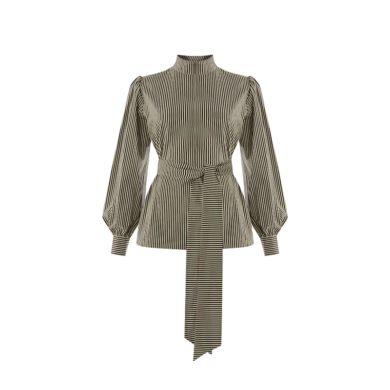 Thumbnail of Indigo High Neck Cotton Blouse - Brown image