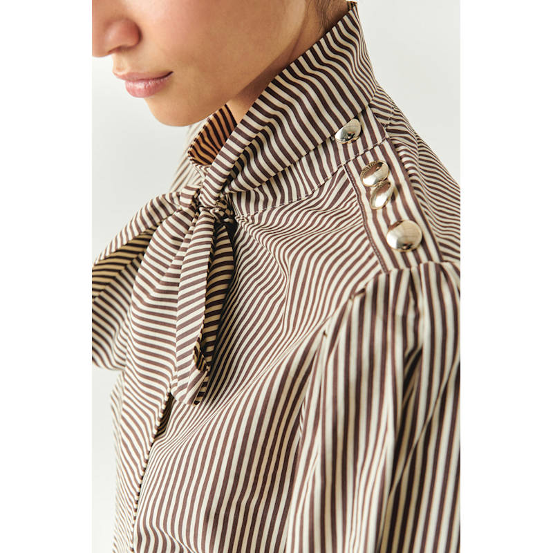 Thumbnail of Indigo High Neck Cotton Blouse - Brown image