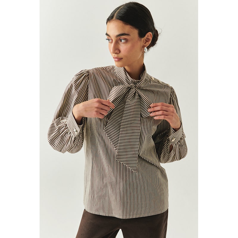 Thumbnail of Indigo High Neck Cotton Blouse - Brown image