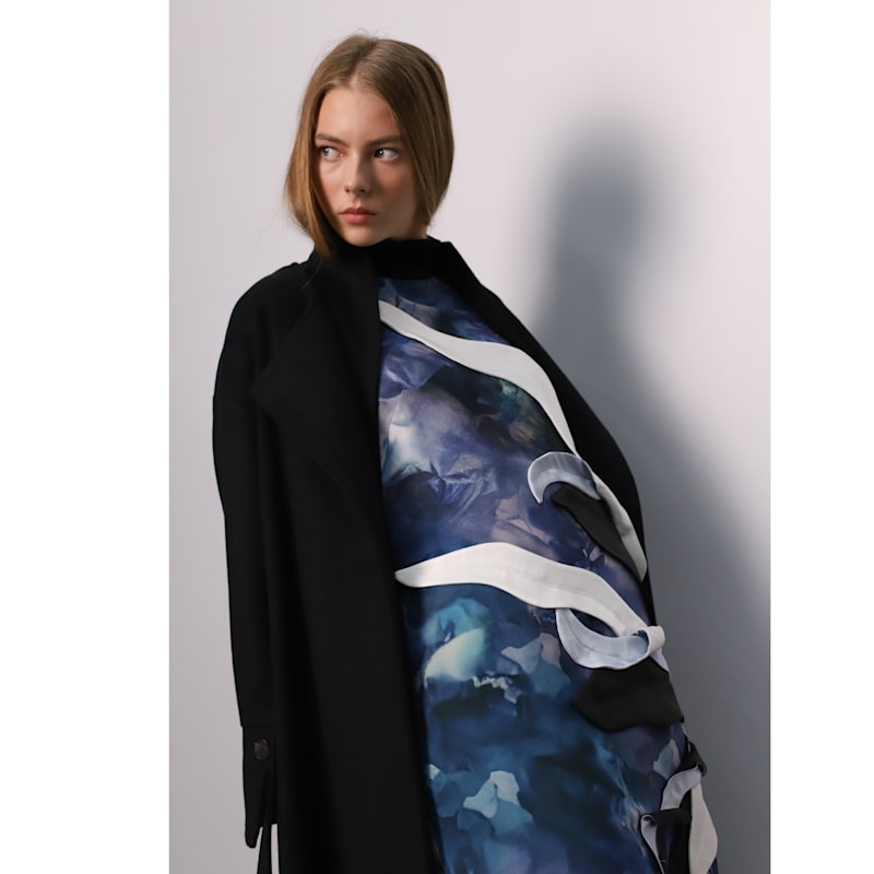 Thumbnail of High Neck Sleeveless Dress Abstract Print Blue image