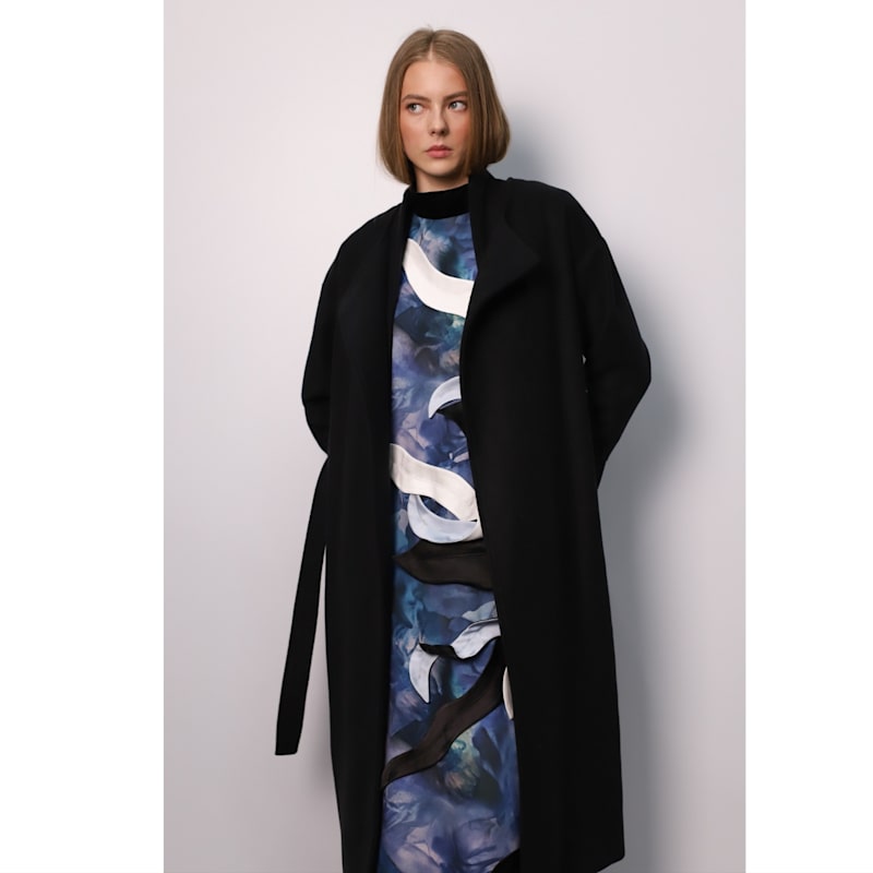Thumbnail of High Neck Sleeveless Dress Abstract Print Blue image