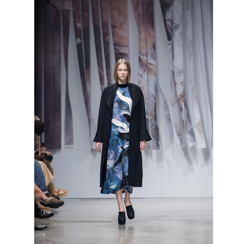 Thumbnail of High Neck Sleeveless Dress Abstract Print Blue image