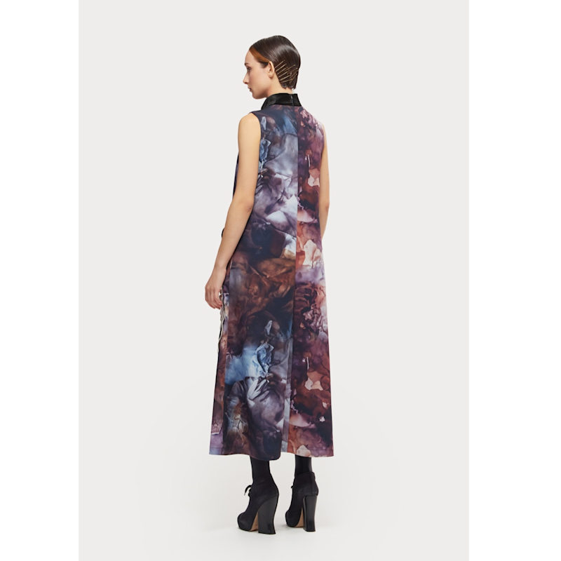 Thumbnail of High Neck Sleeveless Dress Abstract Print Brown image
