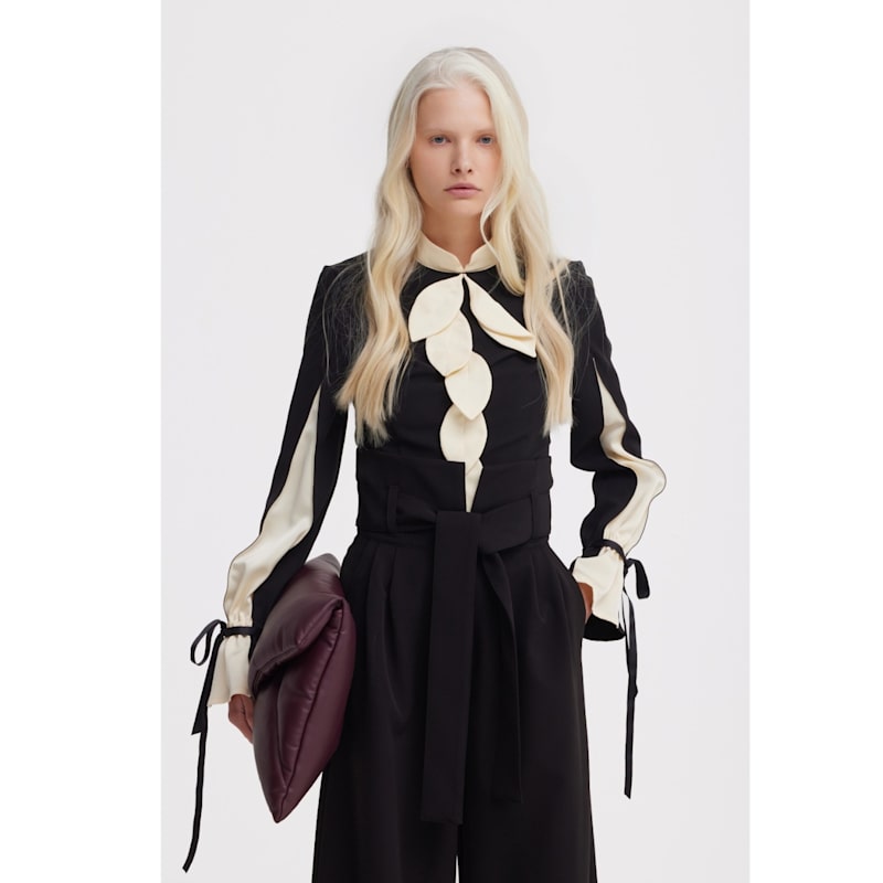 Thumbnail of High Waist Long Wide Leg Trousers – Black image