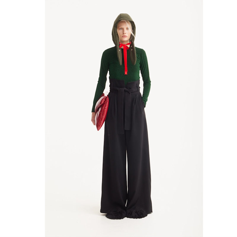 Thumbnail of High Waist Long Wide Leg Trousers – Black image