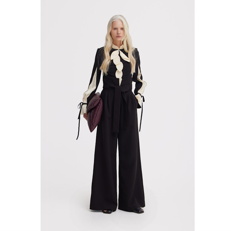 Thumbnail of High Waist Long Wide Leg Trousers – Black image