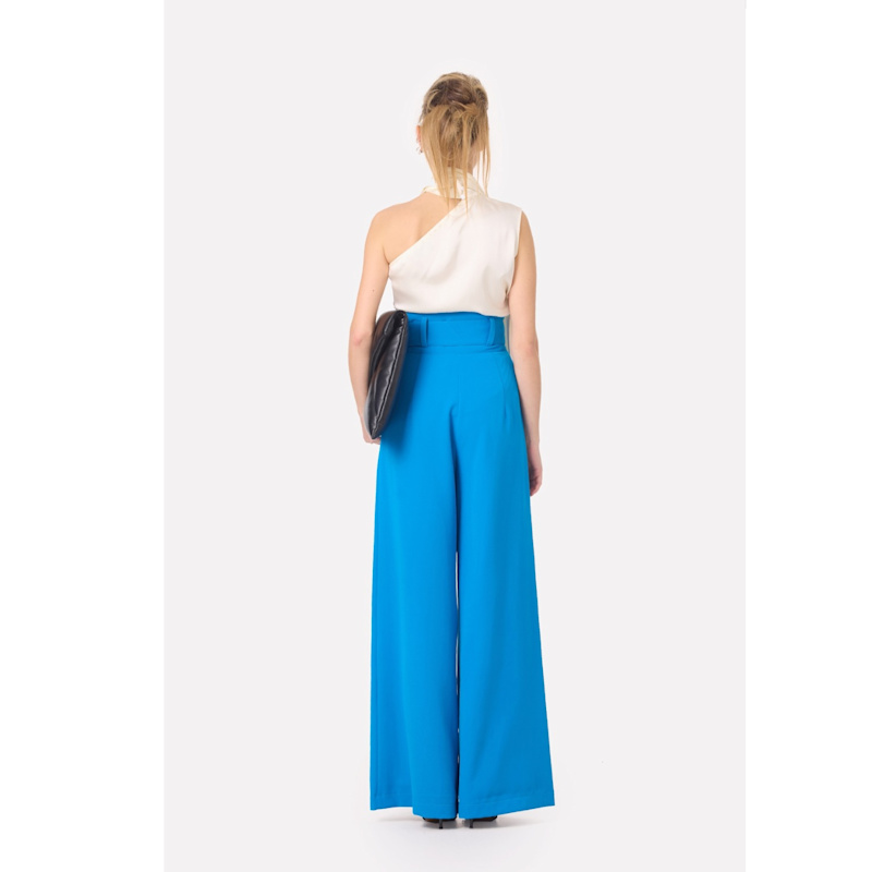 Thumbnail of High Waist Long Wide Leg Trousers – Bright Blue image