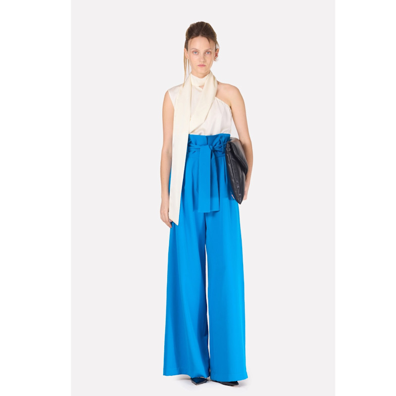 Thumbnail of High Waist Long Wide Leg Trousers – Bright Blue image