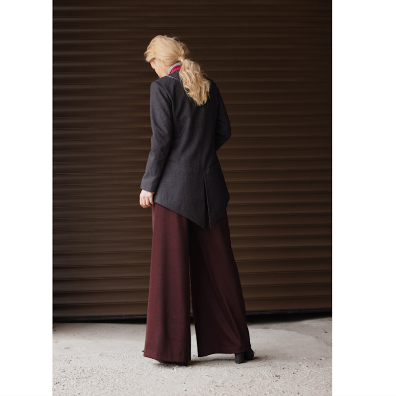 Thumbnail of High Waist Long Wide Leg Trousers – Burgundy image