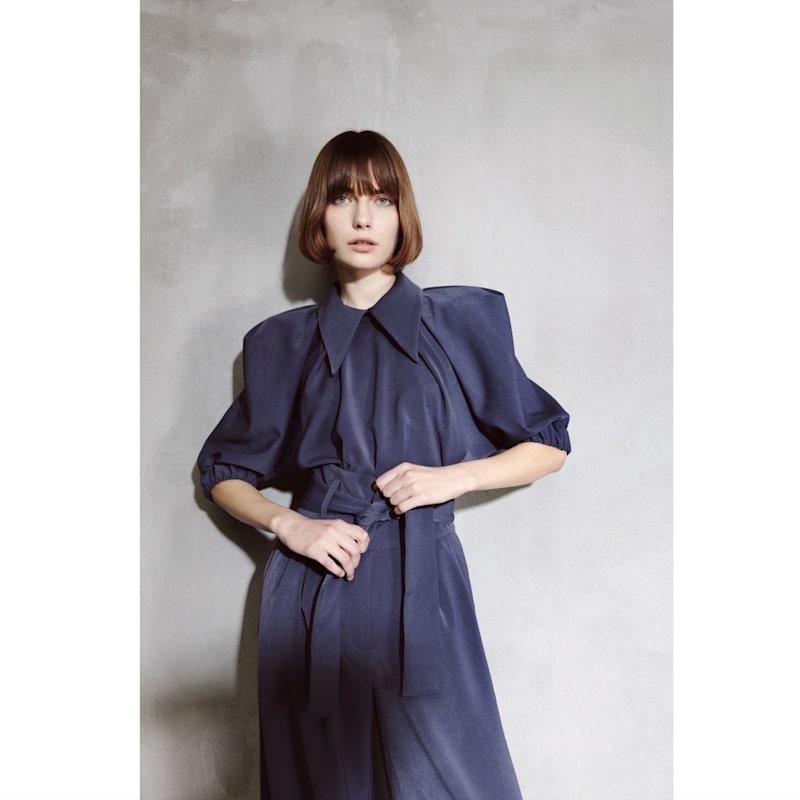 Thumbnail of High Waist Long Wide Leg Trousers – Dark Grey image
