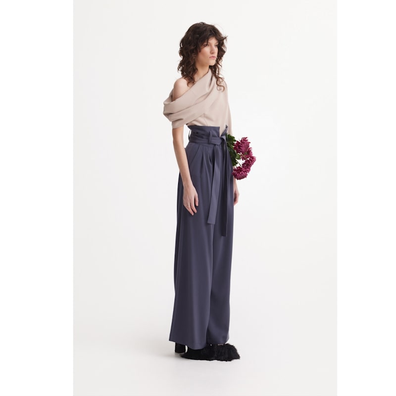 Thumbnail of High Waist Long Wide Leg Trousers – Dark Grey image