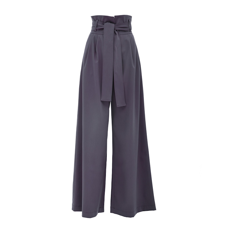 Thumbnail of High Waist Long Wide Leg Trousers – Dark Grey image
