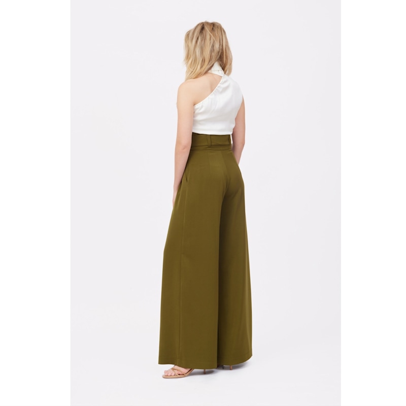 Thumbnail of High Waist Long Wide Leg Trousers – Dark Olive image