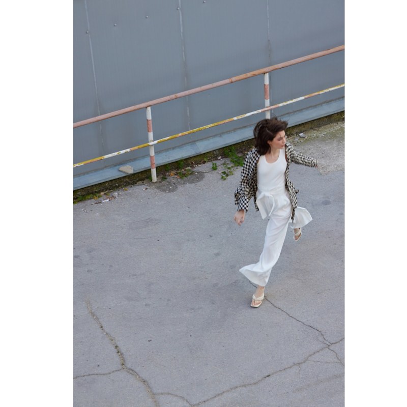 Thumbnail of High Waist Long Wide Leg Trousers – White image
