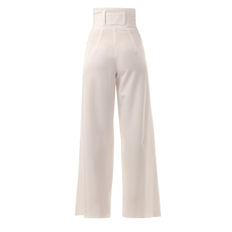 Thumbnail of High Waist Long Wide Leg Trousers – White image