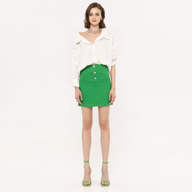 Thumbnail of High-Waisted Bouclé Skirt Green image