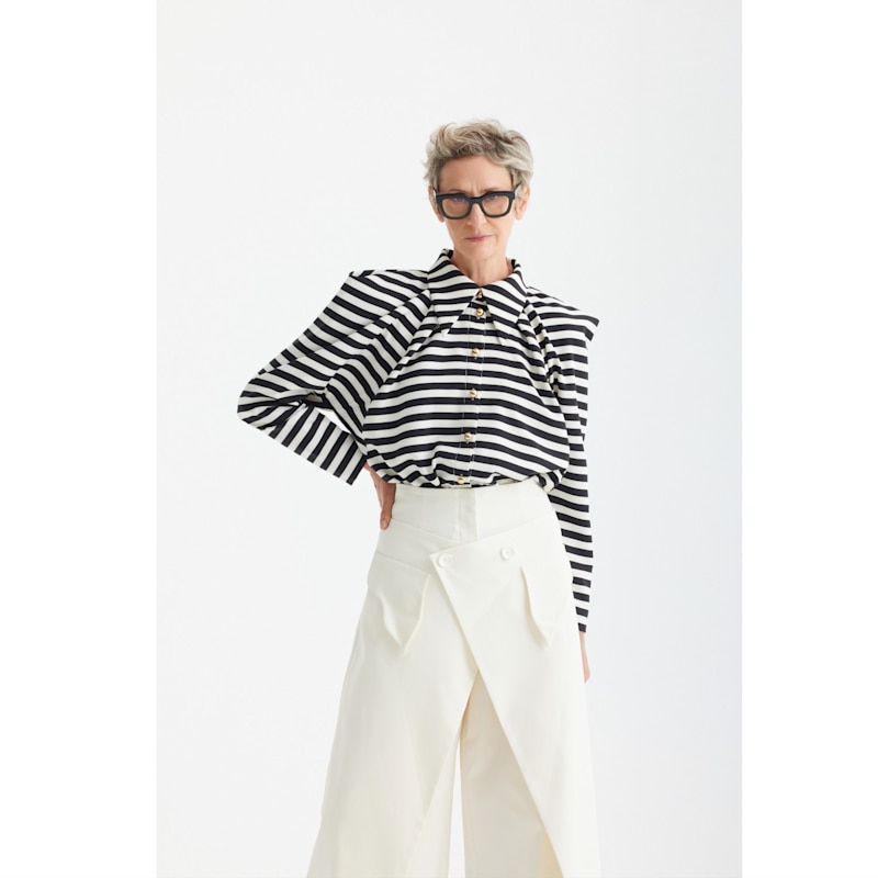 Thumbnail of High-Waisted Cotton Wrap Trousers , Skirt Effect - Ivory image