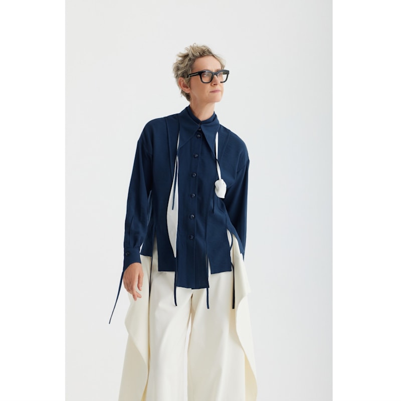 Thumbnail of High-Waisted Cotton Wrap Trousers , Skirt Effect - Ivory image