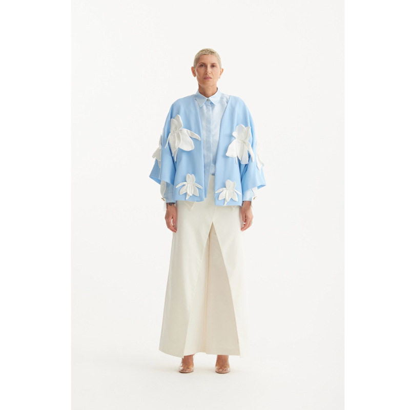 Thumbnail of High-Waisted Cotton Wrap Trousers , Skirt Effect - Ivory image