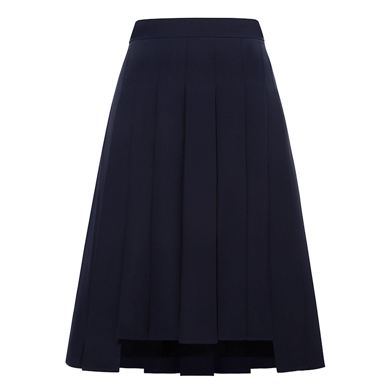 High-Waisted Pleated Midi Skirt With Asymmetric Slits - Navy