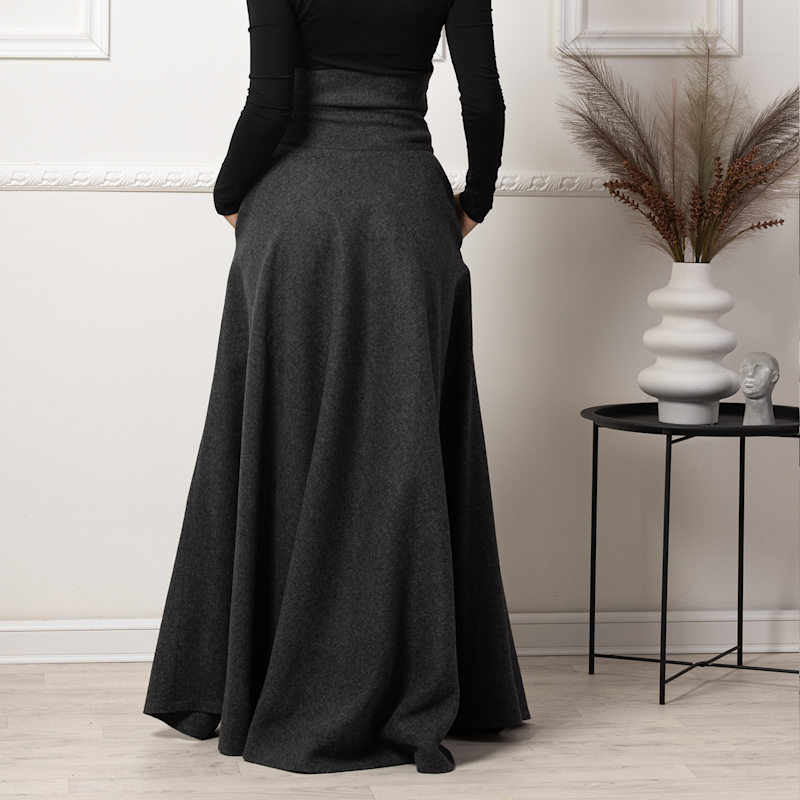 Thumbnail of Ultra High Waist Wool Maxi Skirt With Pockets In Dark Gray Colour image