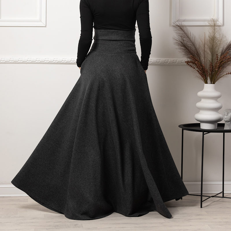 Thumbnail of Ultra High Waist Wool Maxi Skirt With Pockets In Dark Gray Colour image