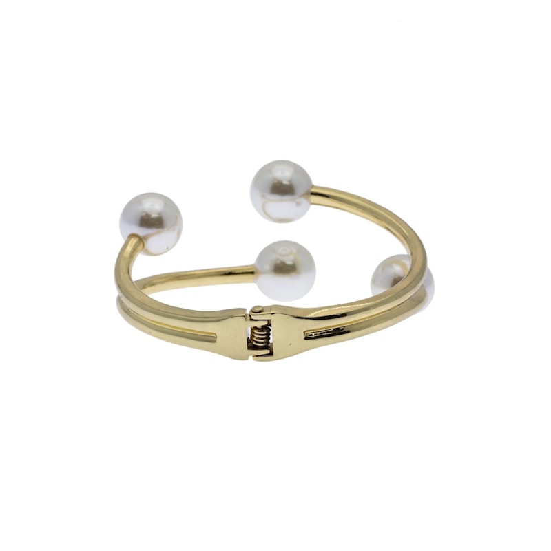 Thumbnail of Hinged Pearl Cuff Gold Bracelet image