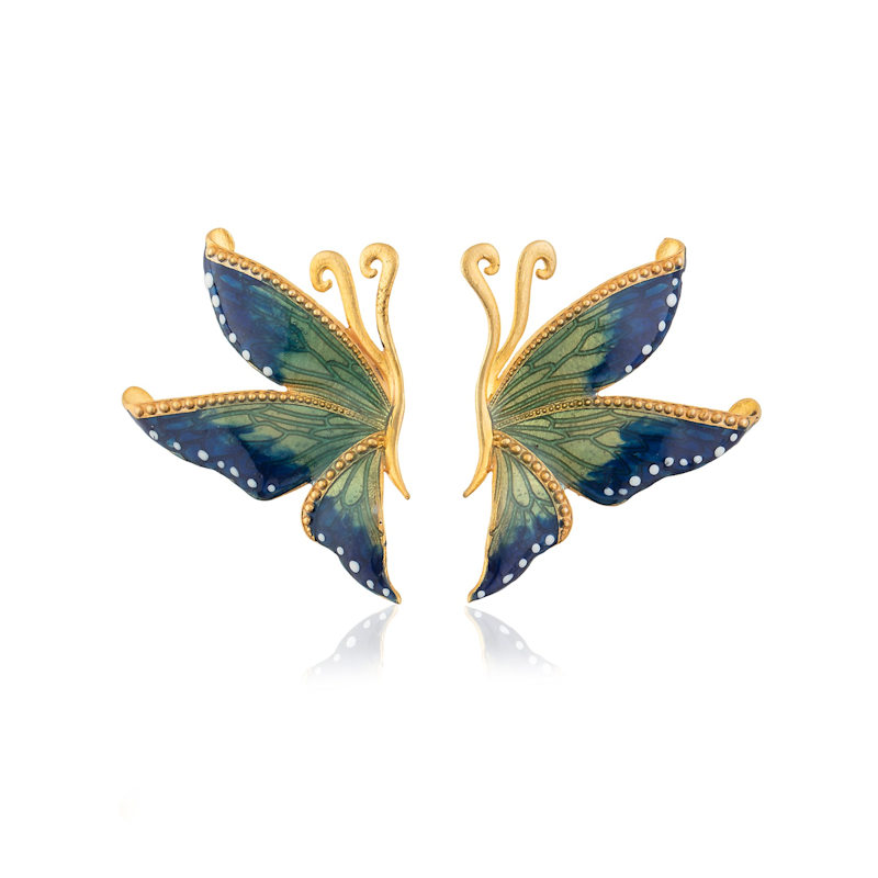Thumbnail of Green & Navy Blue Butterfly Earrings image