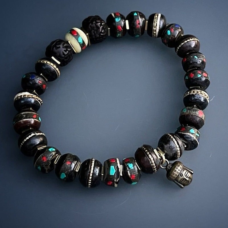 Thumbnail of Nepal Seed Beaded Buddha Charm Meditation Bracelet - Black image