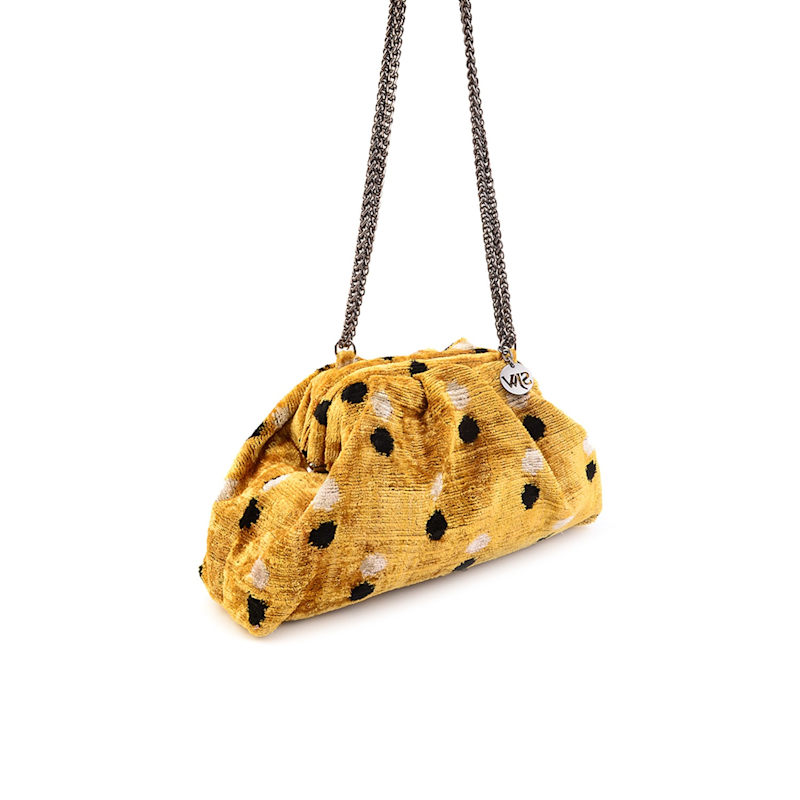 Thumbnail of Victoria Ikat Pouch Bag In Mustard, Ecru, Black image