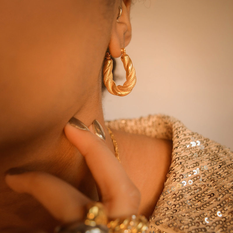 Thumbnail of Gold Croissant Hoop Earrings image