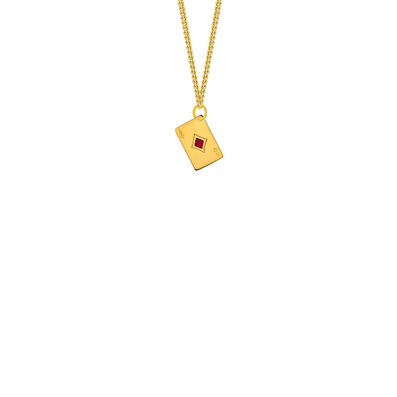 Thumbnail of Mini Ace Of Diamonds Playing Card Pendant 18Kt Gold Plated & Red Enamel image