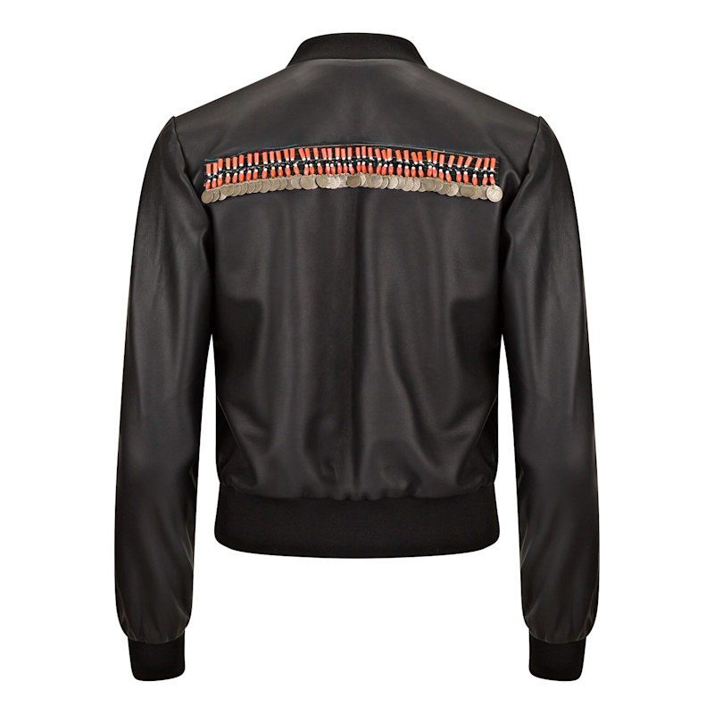 Thumbnail of Jewelled Black Leather Bomber Jacket image