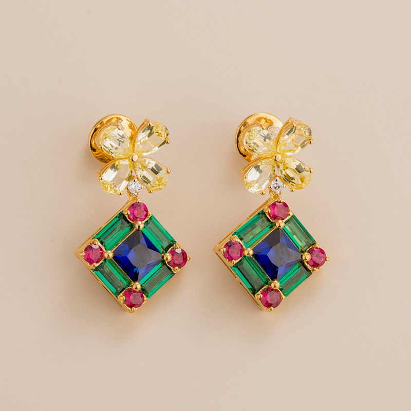 Thumbnail of Medina Gold Earrings Yellow Sapphire, Blue Sapphire, Ruby, Emerald & Diamond image